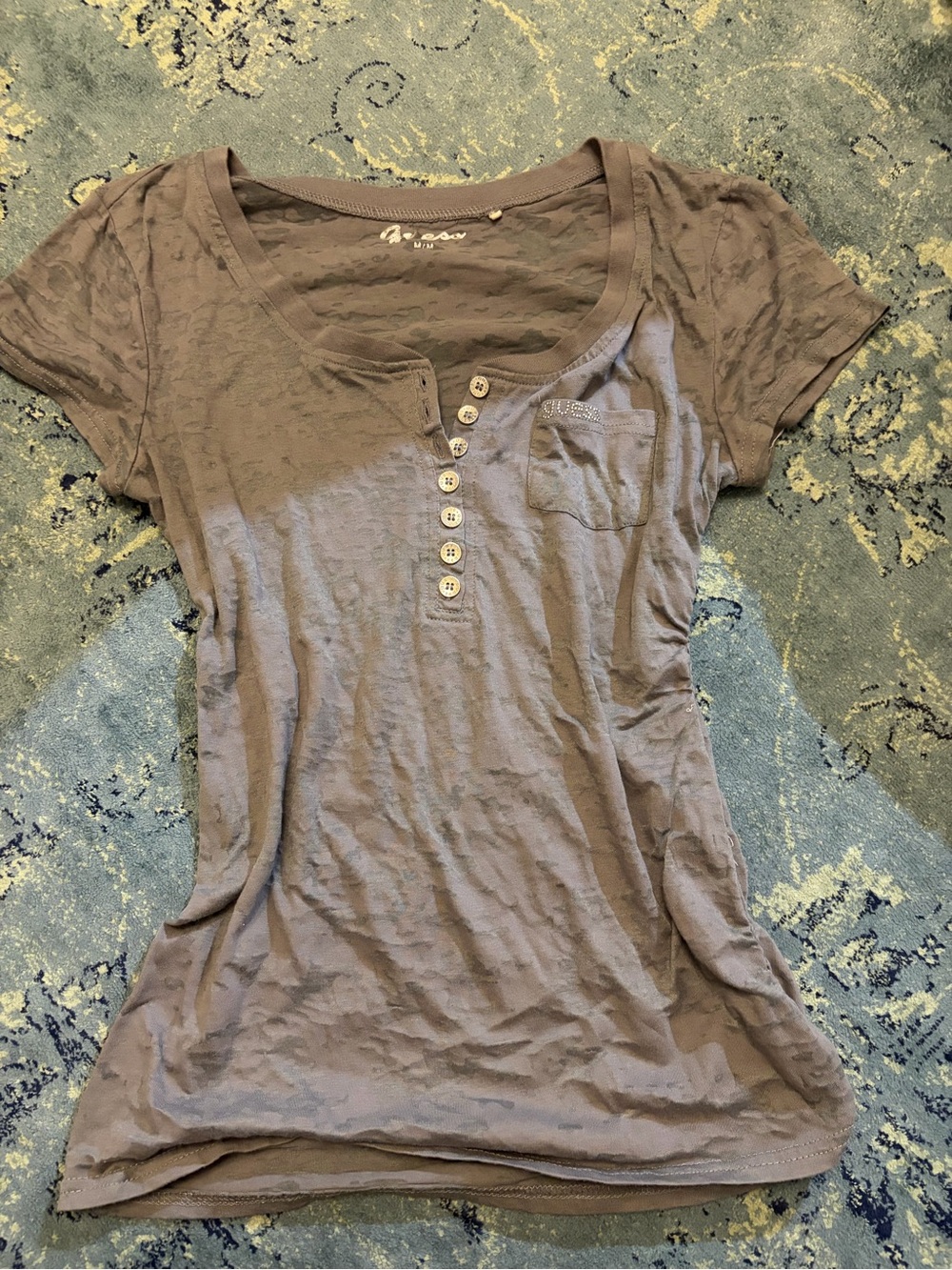 Guess Short Sleeve Henley Tee in Taupe Gray